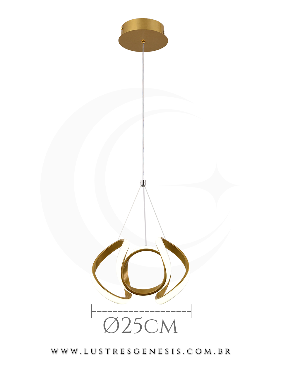 Lustre Pendente Moderno Metal Dourado Silicone LED FD16015 Bivolt 36W Ø25cm, Cabeceira de Cama, Lavabo, Bancada de Cozinha